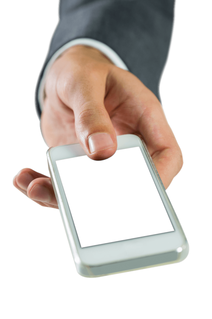 Hand Holding Smartphone with Transparent Background for Business Concept