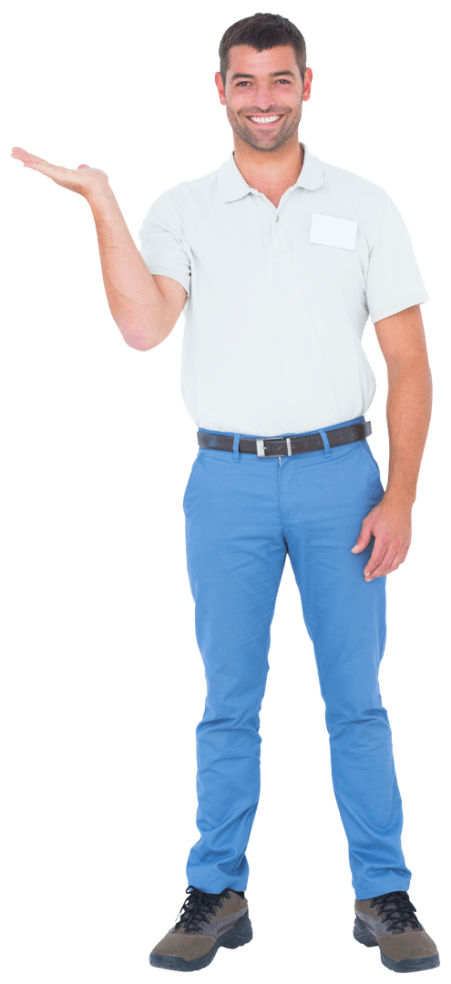 Transparent Full-Length Smiling Man Gesturing