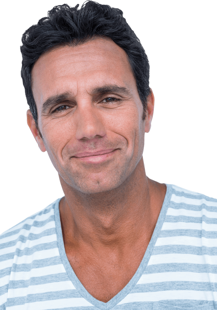 Transparent Portrait of Smiling Mature Man with Striped Shirt