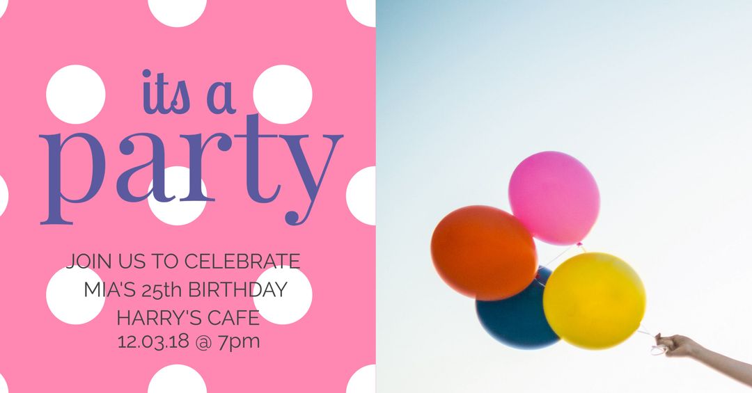 Vibrant Birthday Party Invitation with Polka Dots and Balloons