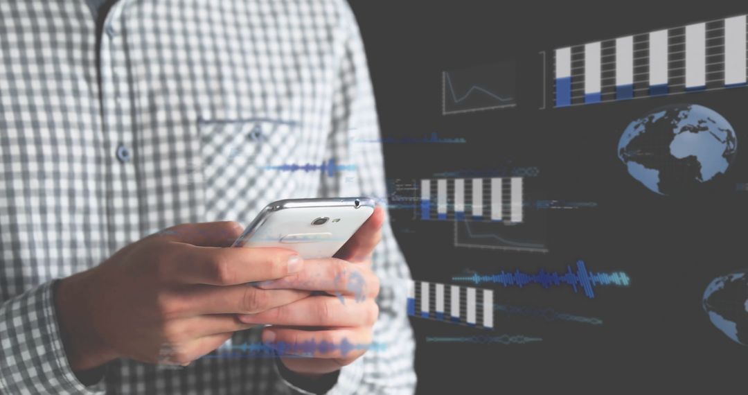 Businessman Interacting with Financial Graphs on Smartphone