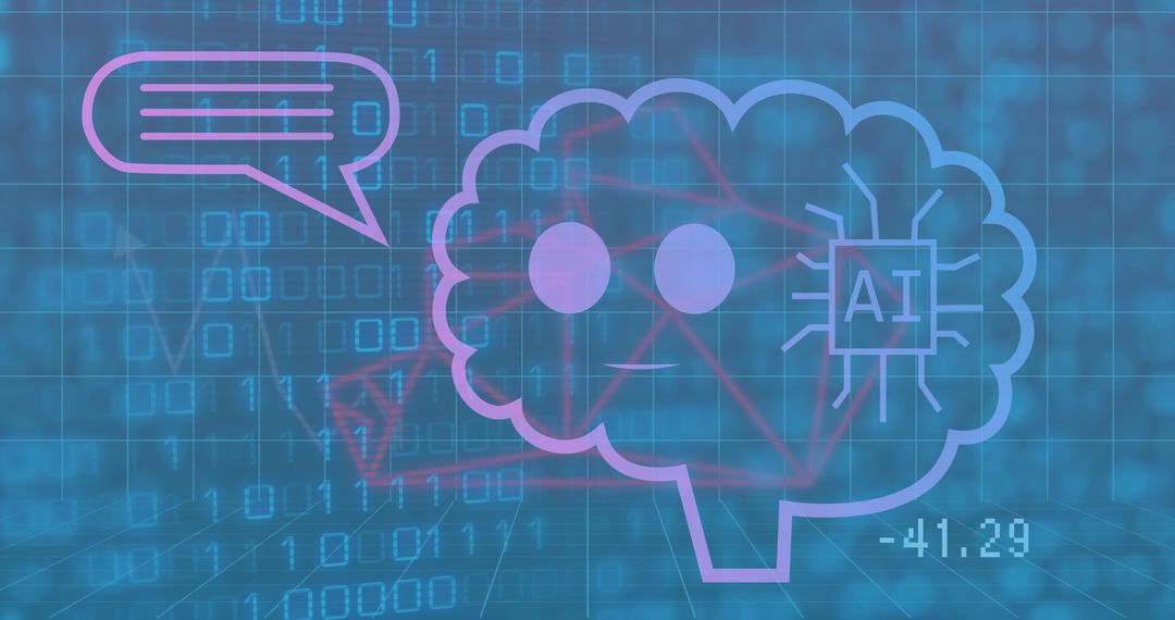 AI Technology Brain Interface with Binary Code Background Illustration