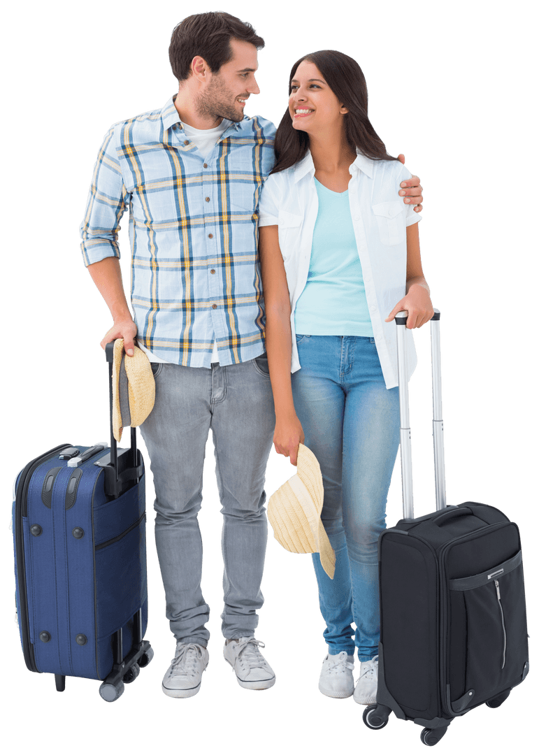 Couple Getting Ready for Vacation with Suitcases Transparent Background