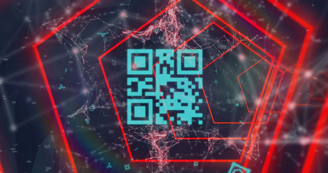 Futuristic QR Code with Neon Geometric Overlay