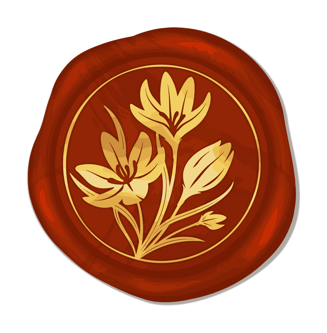 Red Wax Seal with Golden Floral Motif on Transparent Background
