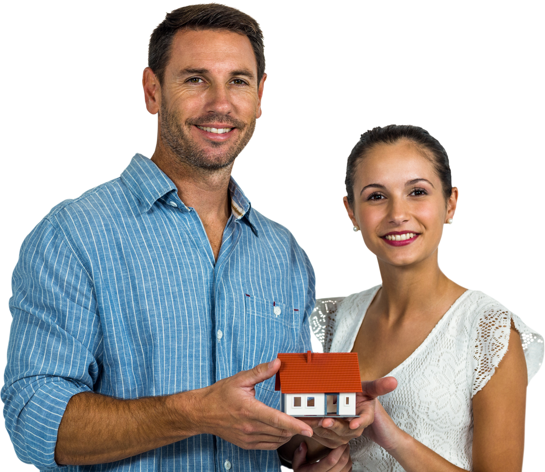 Smiling Couple Holding House Model on Transparent Background - Download Free Stock Images Pikwizard.com