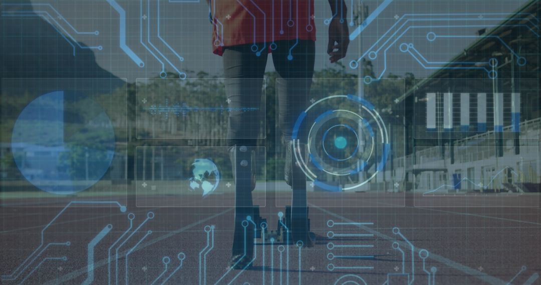 Digital Interface Overlay on Athlete with Running Blades