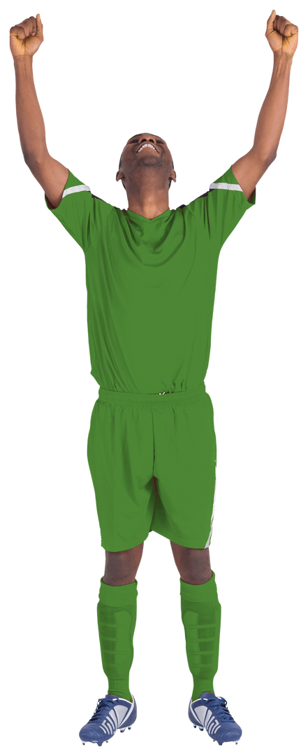 Transparent Football Player Cheering in Green Jersey