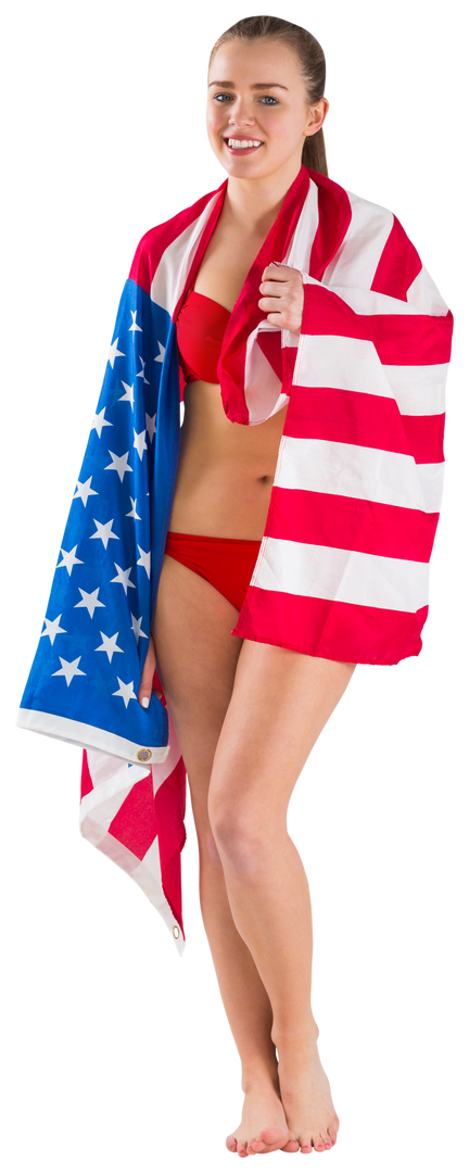 Young Woman Wearing Bikini Wrapped In Transparent American Flag - Download Free Stock Images Pikwizard.com