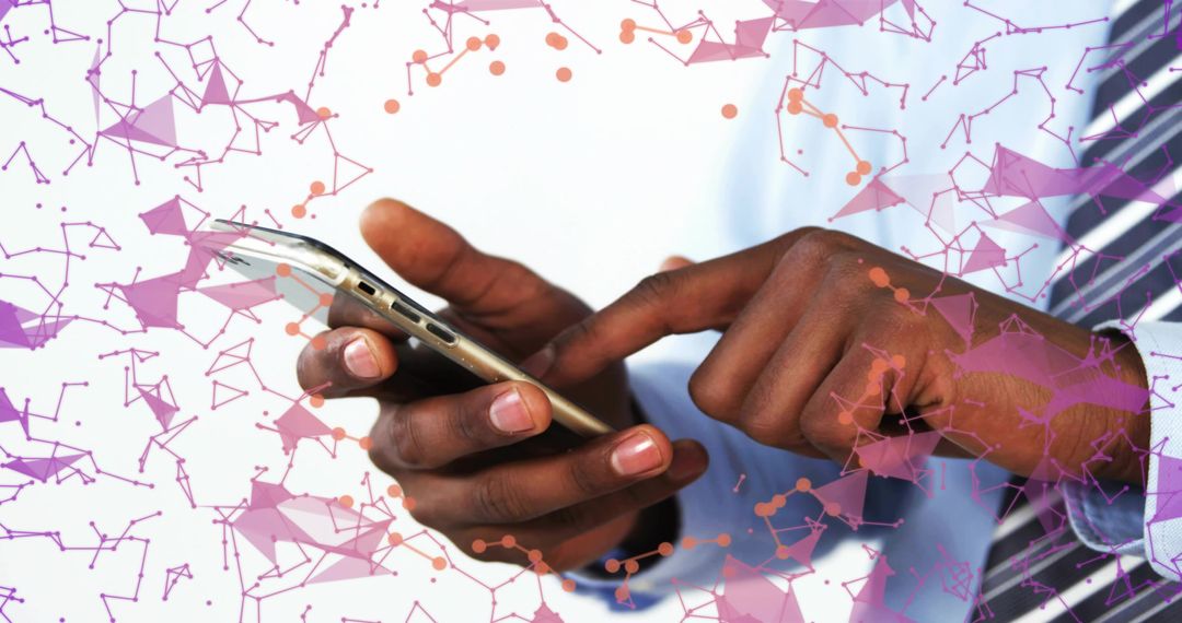 Businessman Using Smartphone with Abstract Neural Network Overlay