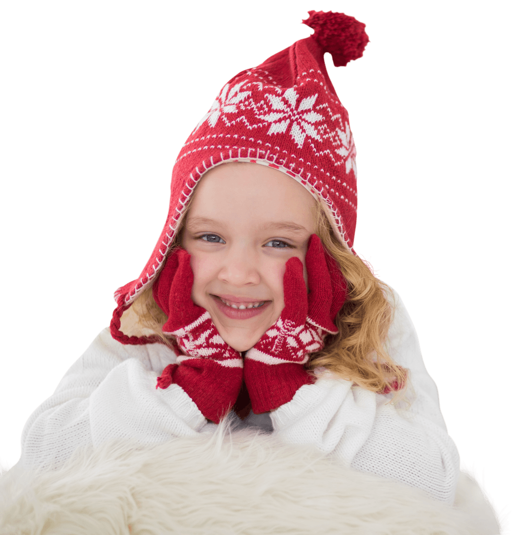 Smiling Girl in Winter Clothes on Transparent Background