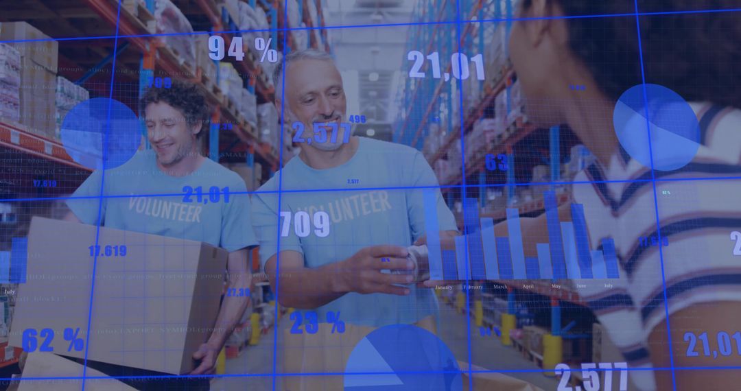 Volunteer Team Organizing Donations in Modern Warehouse