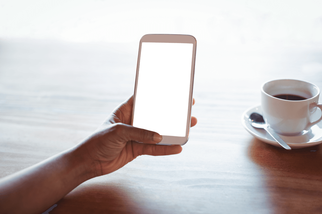 Hand Holding Smartphone Transparent Screen Coffee
