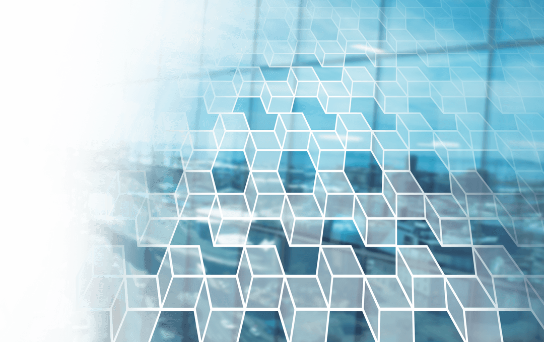 Transparent Blue Cubes Illustration with Network Concept in Vector Style