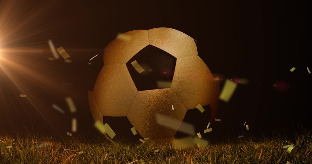 Dramatic Soccer Ball with Golden Glow and Confetti