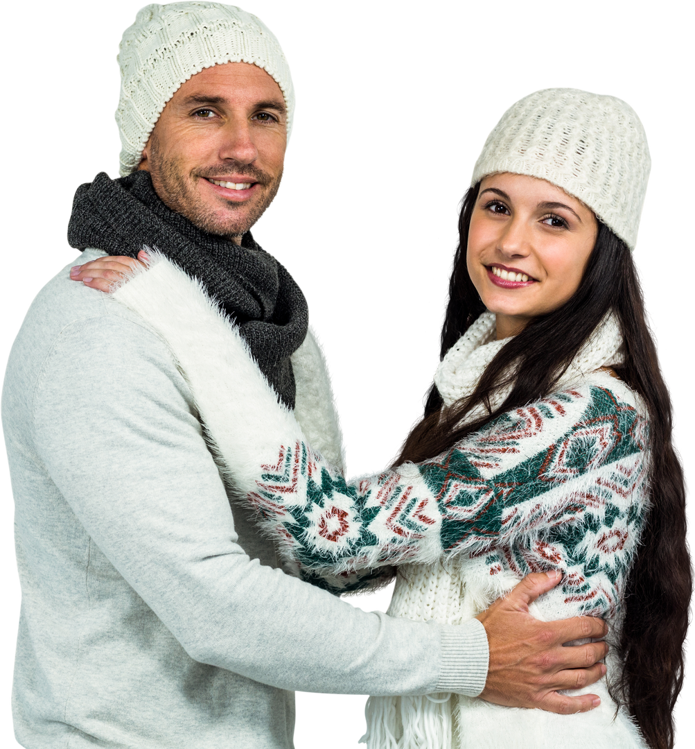 Smiling Couple Hugging in Winter Outfit on Transparent Background - Download Free Stock Images Pikwizard.com