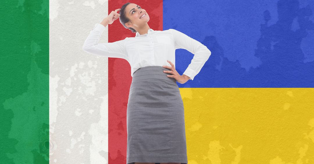 Thoughtful Businesswoman Contemplating International Relations Against Italy and Ukraine Flags - Free Images, Stock Photos and Pictures on Pikwizard.com