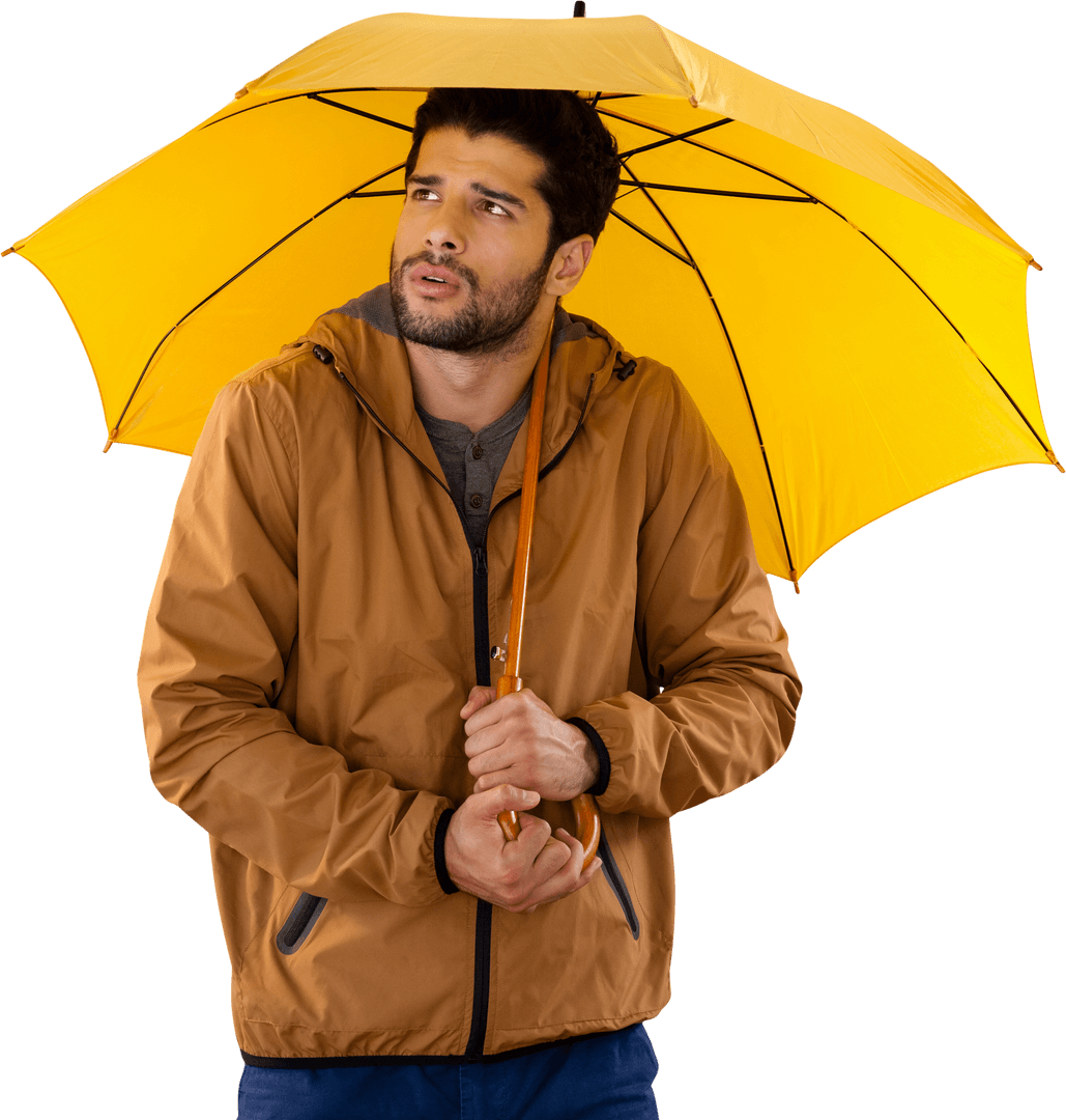 Transparent Background of Man Holding Yellow Umbrella