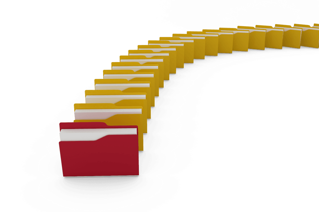 Transparent Row of Multicolored Folders on Transparent Background