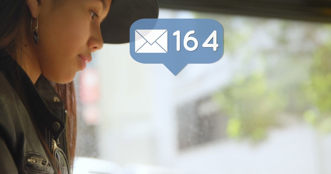 Woman Receiving Email Notifications While Traveling