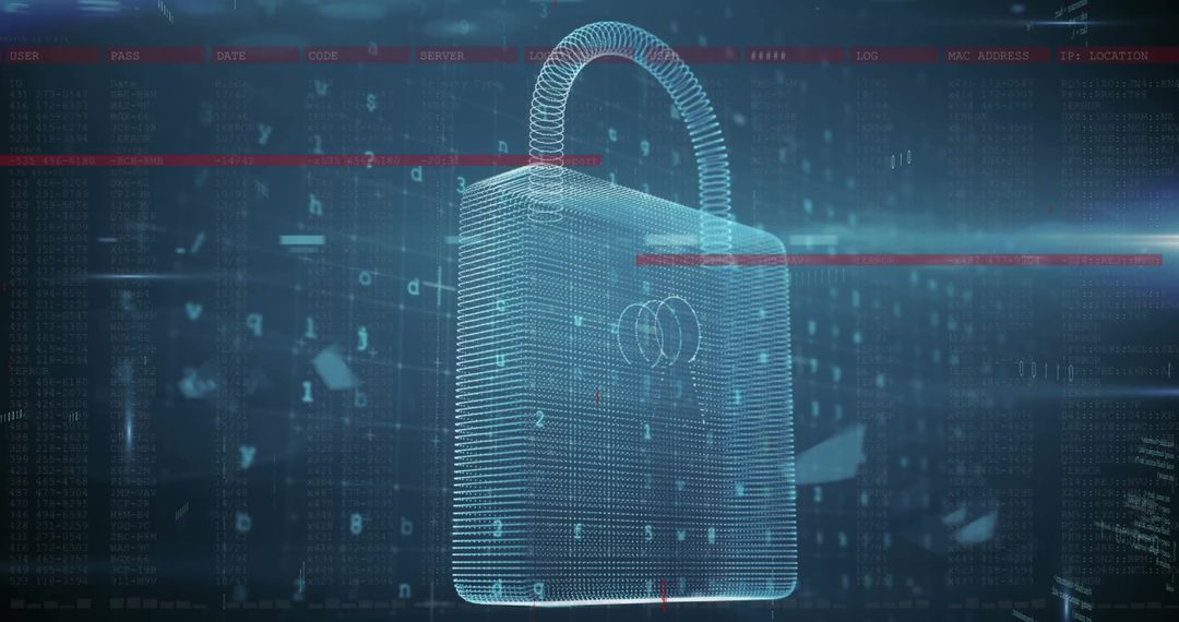 Futuristic Digital Security Padlock with Data Stream