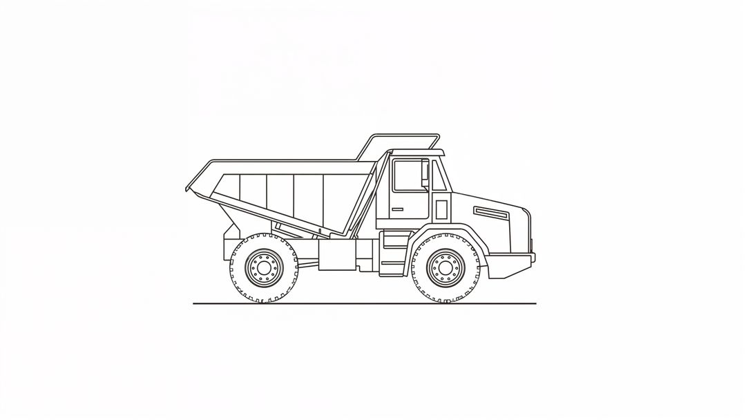 Technical Line Drawing of Off-Road Dump Truck