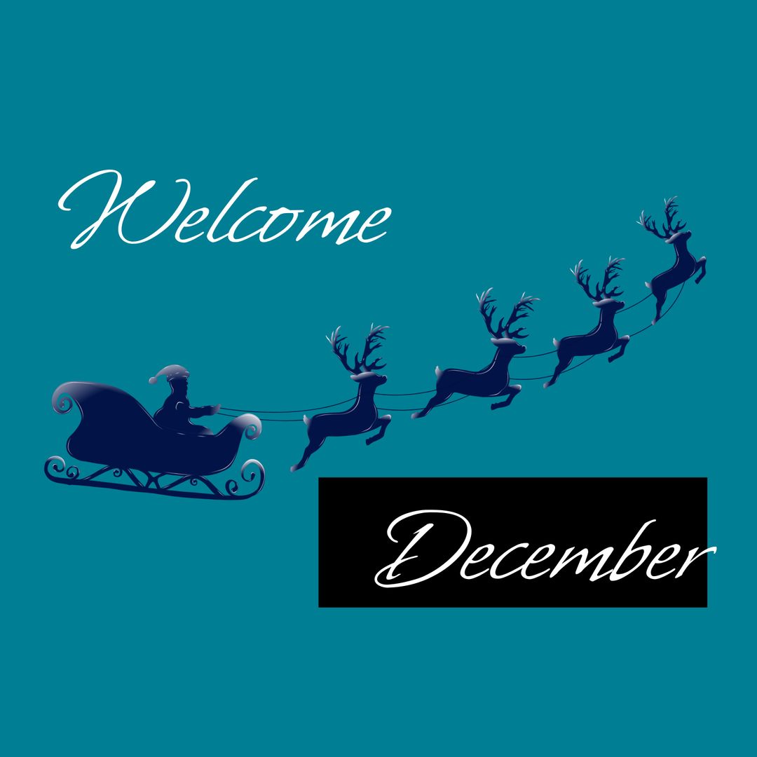 Christmas Sleigh with Reindeer and Festive Welcome Text