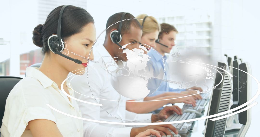 Diverse Customer Service Team Using Headsets