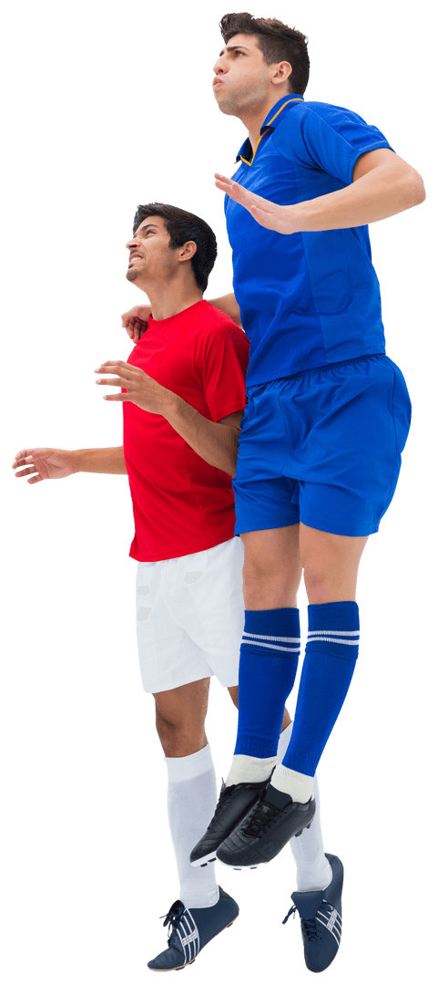 Diverse Male Soccer Players Jumping on Transparent Background