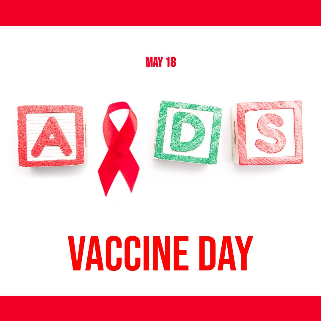AIDS Vaccine Day Awareness Creative Design with Ribbon and Blocks