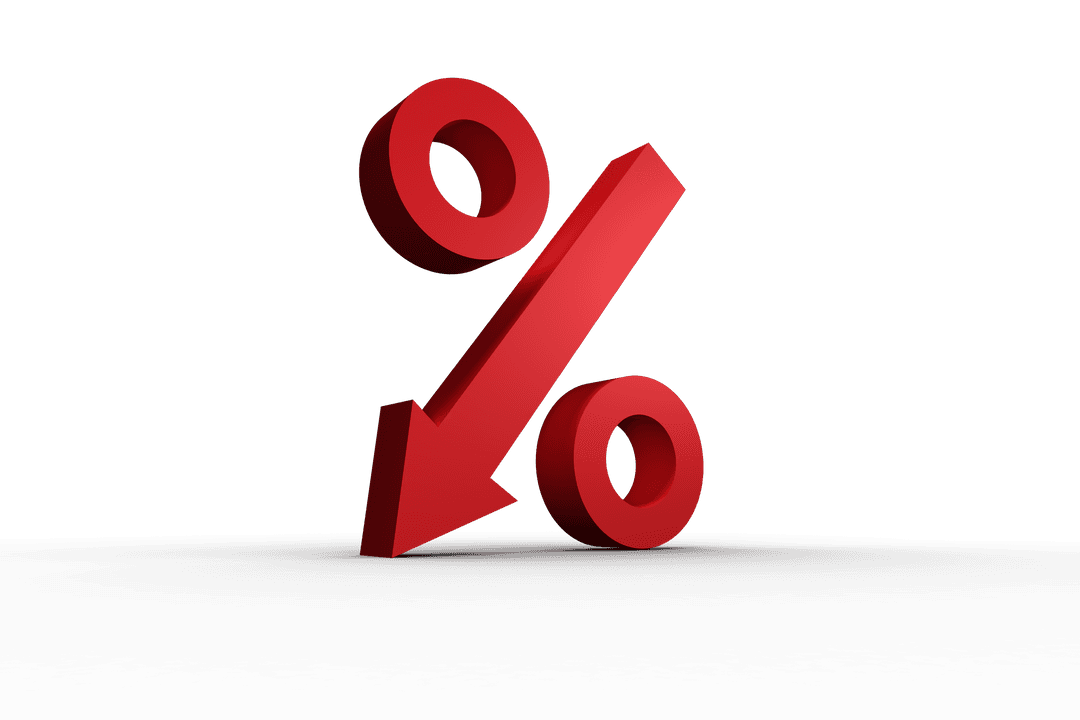 Red Percent Symbol with Downward Arrow on Transparent Background