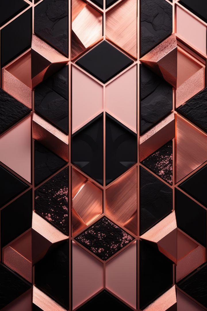 Shiny rose gold and black angular tiles, created using generative ai technology - Free Images, Stock Photos and Pictures on Pikwizard.com
