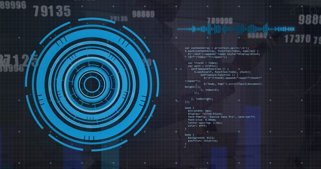 Futuristic data interface with programmer codes and analytics