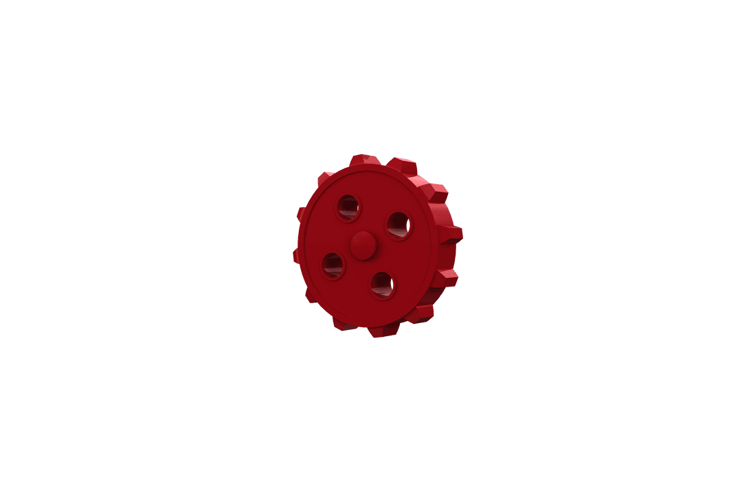 Red Transparent Gear with Circular Holes Isolated