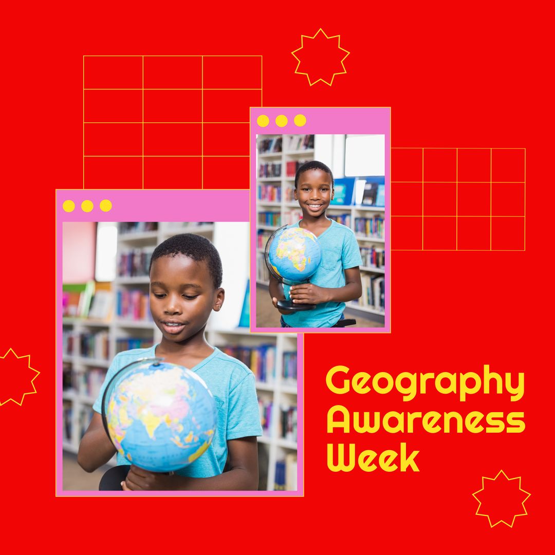 Geography Awareness Celebration with Happy Student Holding Globe