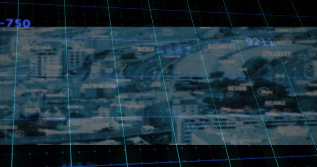 Futuristic Digital Overlay on Urban Landscape with Data Visualization