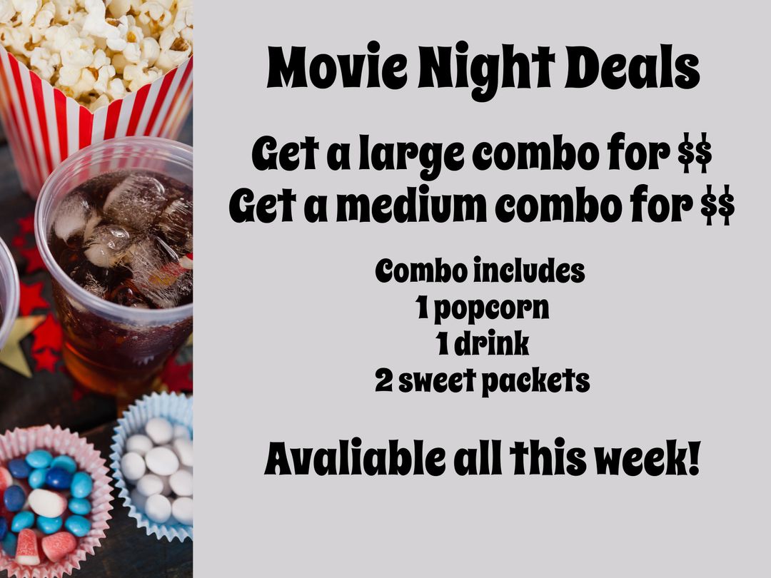 Enticing Cinema Snack Combo Deals for Movie Night Events - Download Free Stock Templates Pikwizard.com