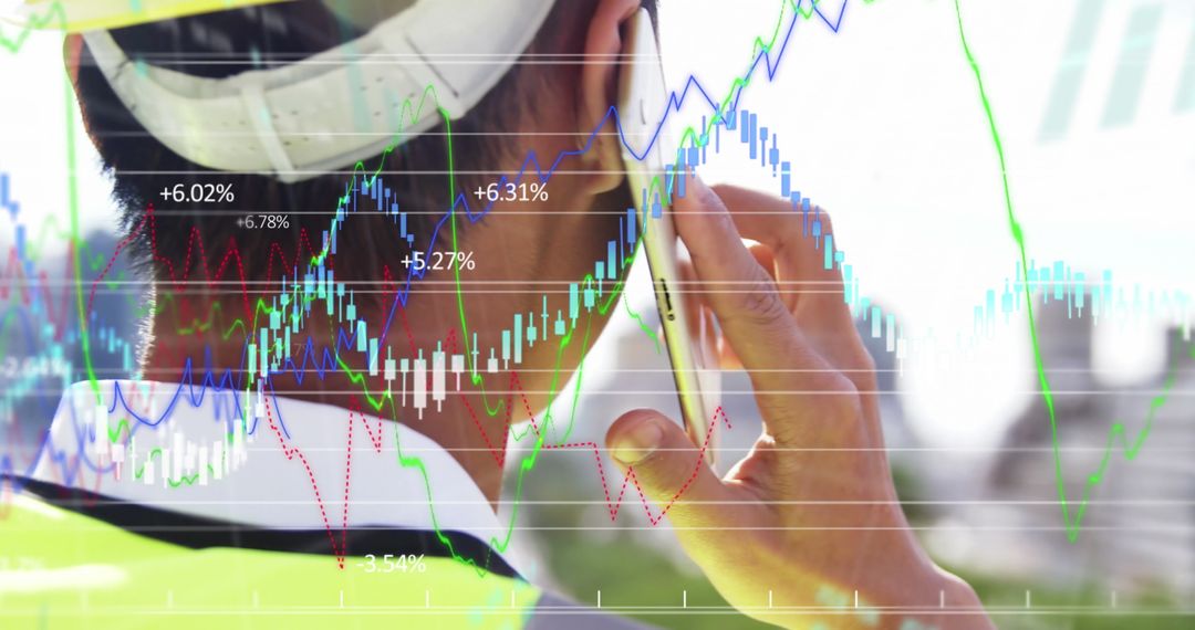 Construction Worker Analyzing Financial Data on Phone