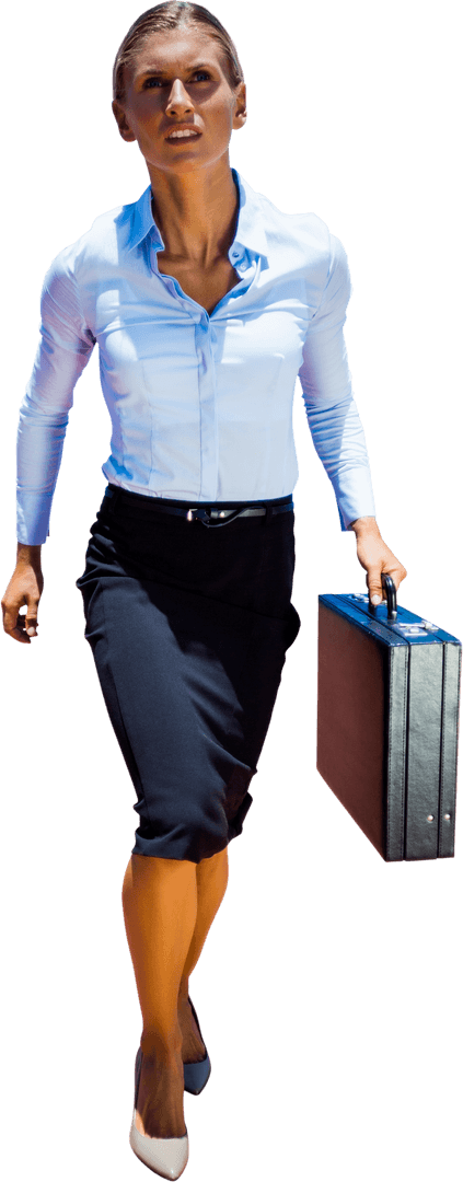 Confident Businesswoman Walking with Suitcase on Transparent Background