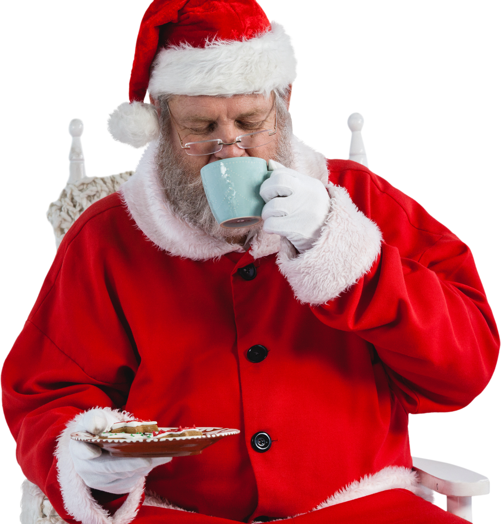 Transparent Santa Claus Drinking Coffee Holding Cookies on Plate - Download Free Stock Images Pikwizard.com