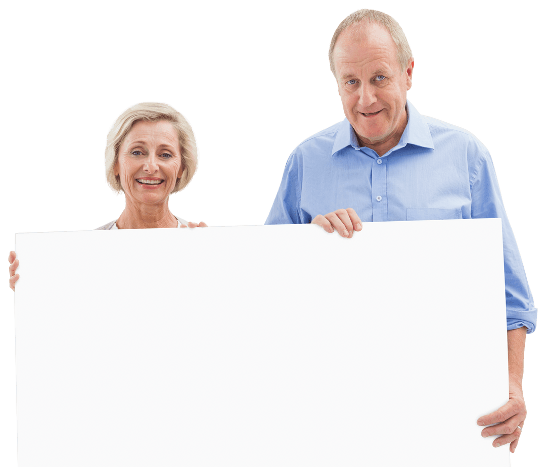 Smiling Mature Couple Holding Large Transparent Cardboard Piece