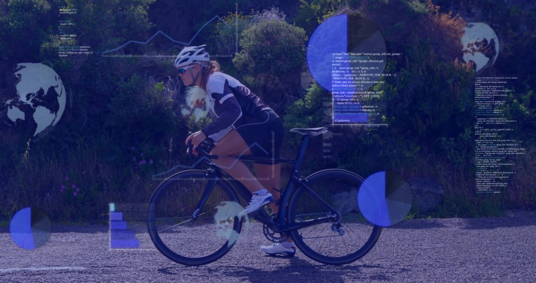 Female Cyclist Engaging in High-Tech Fitness