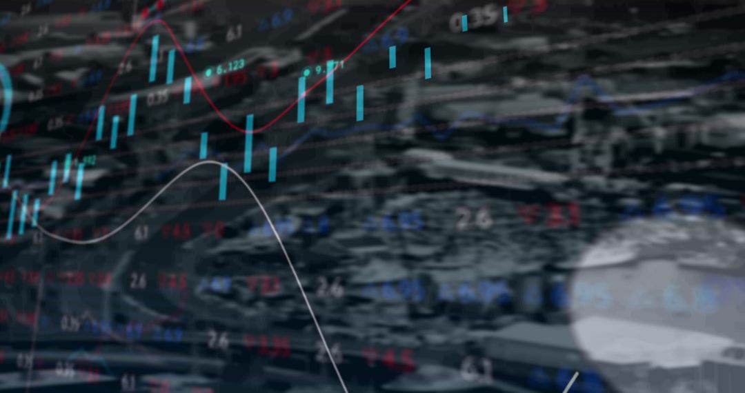 Cityscape Background with Abstract Finance Data Overlay