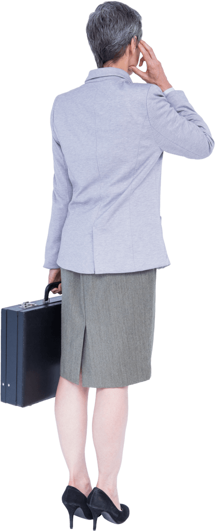 Senior Businesswoman with Briefcase on Transparent Background