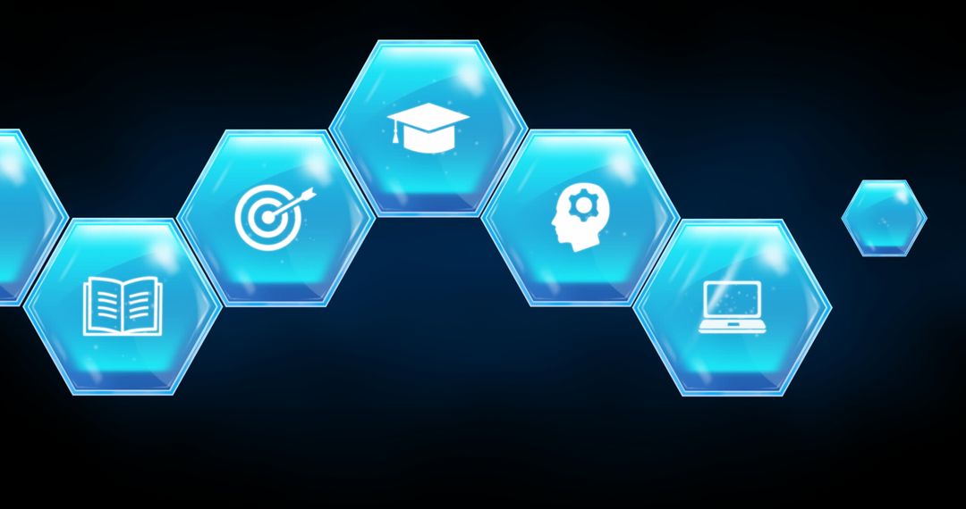 Digital Learning Icons on Brilliant Blue Hexagons