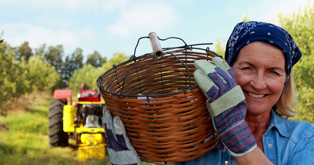 Senior Woman Harvesting Crops on Farm with Basket - Free Images, Stock Photos and Pictures on Pikwizard.com