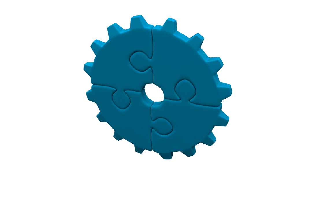Transparent Blue Puzzle Gear Symbolizing Teamwork and Solutions