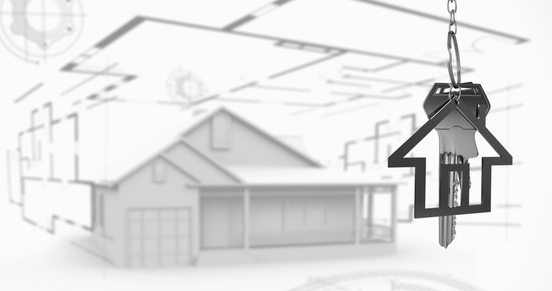 Key Hanging over Architectural Blueprint Symbolizes Home Ownership