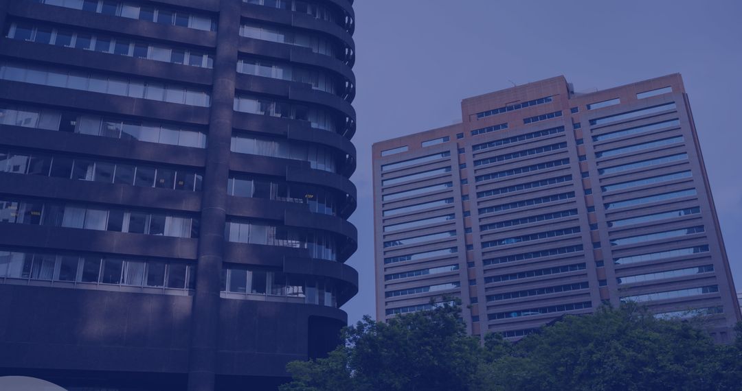 Modern Skyscrapers Illuminated at Dusk in Business District