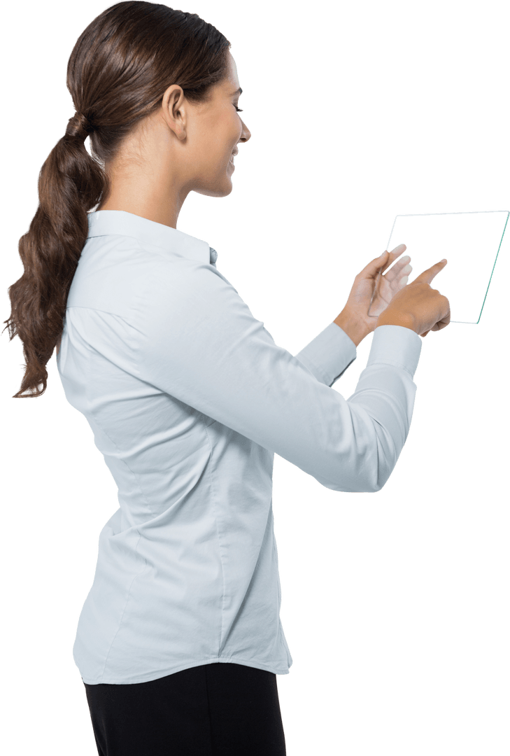 Confident Businesswoman Using Transparent Digital Tablet